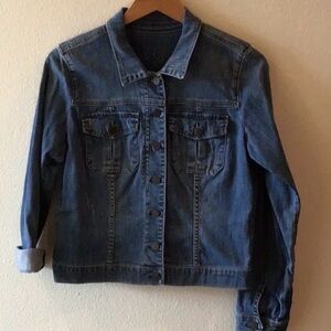 Kut from the Kloth Amelia dark wash denim jacket.